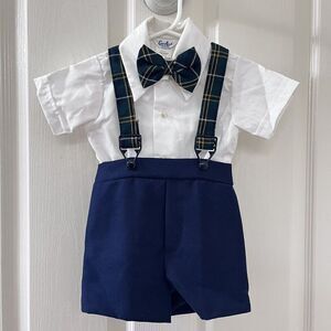 Vintage Good Lad Tailored Suspender Shorts Top Bow Tie 2-Pc Set Boys Size 2T